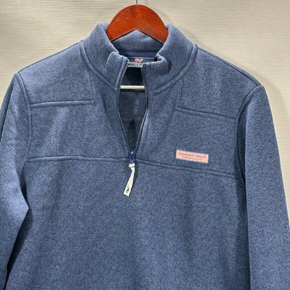 Vineyard Vines Shep Shirt Mens Small Blue 1/4 Zip Pullover Blue  Pink Logo - Picture 2 of 10